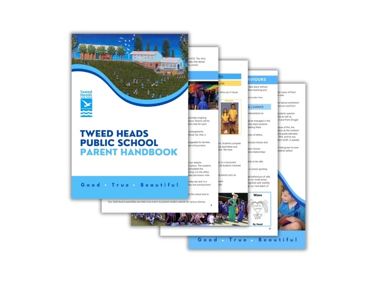 The front cover and four internal pages from our Parent Handbook document