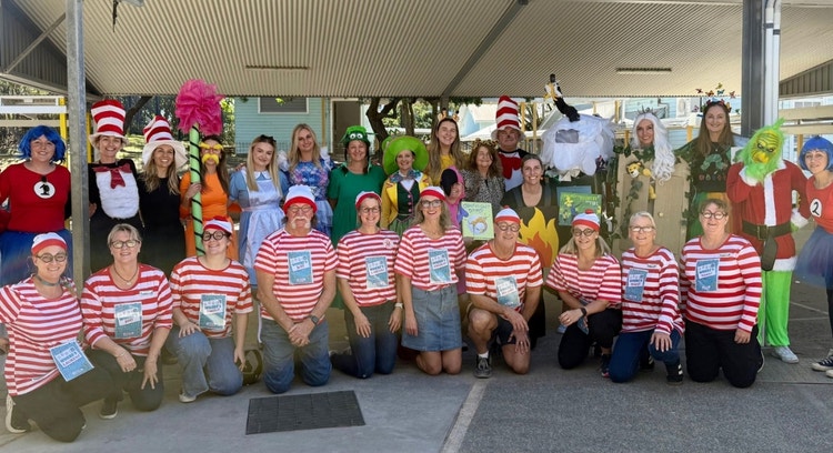 Our school staff wearing fun and creative costumes for our Book Week Parade