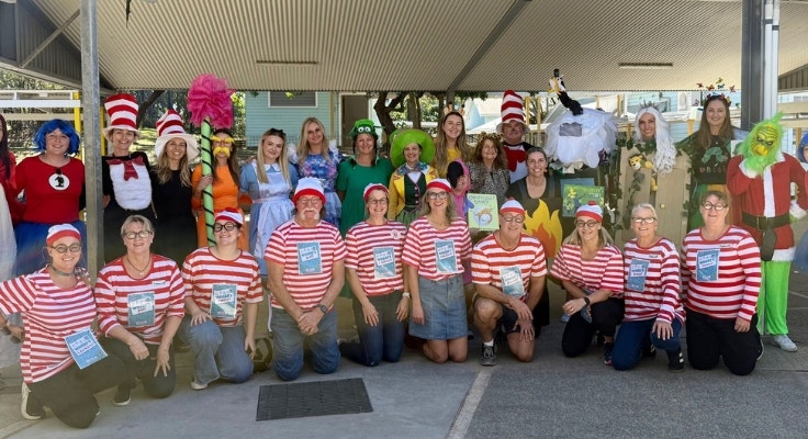 School staff in creative Book Week costumes
