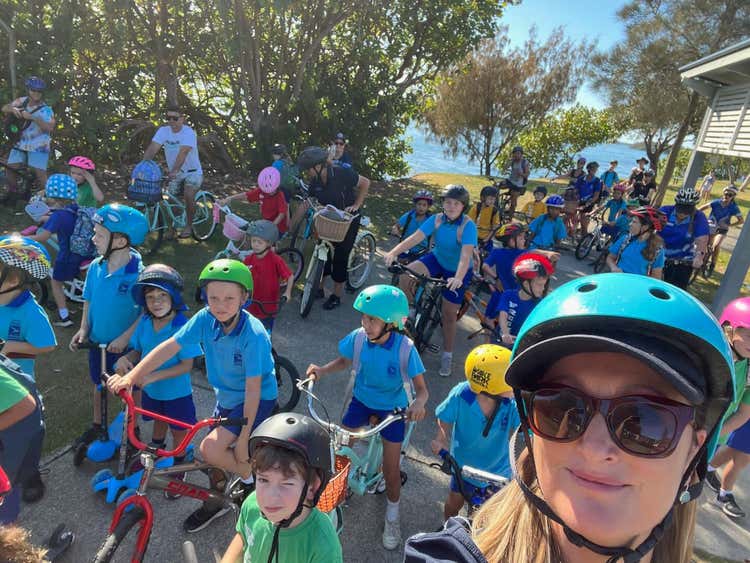 Group of students participating in Ride to School Day